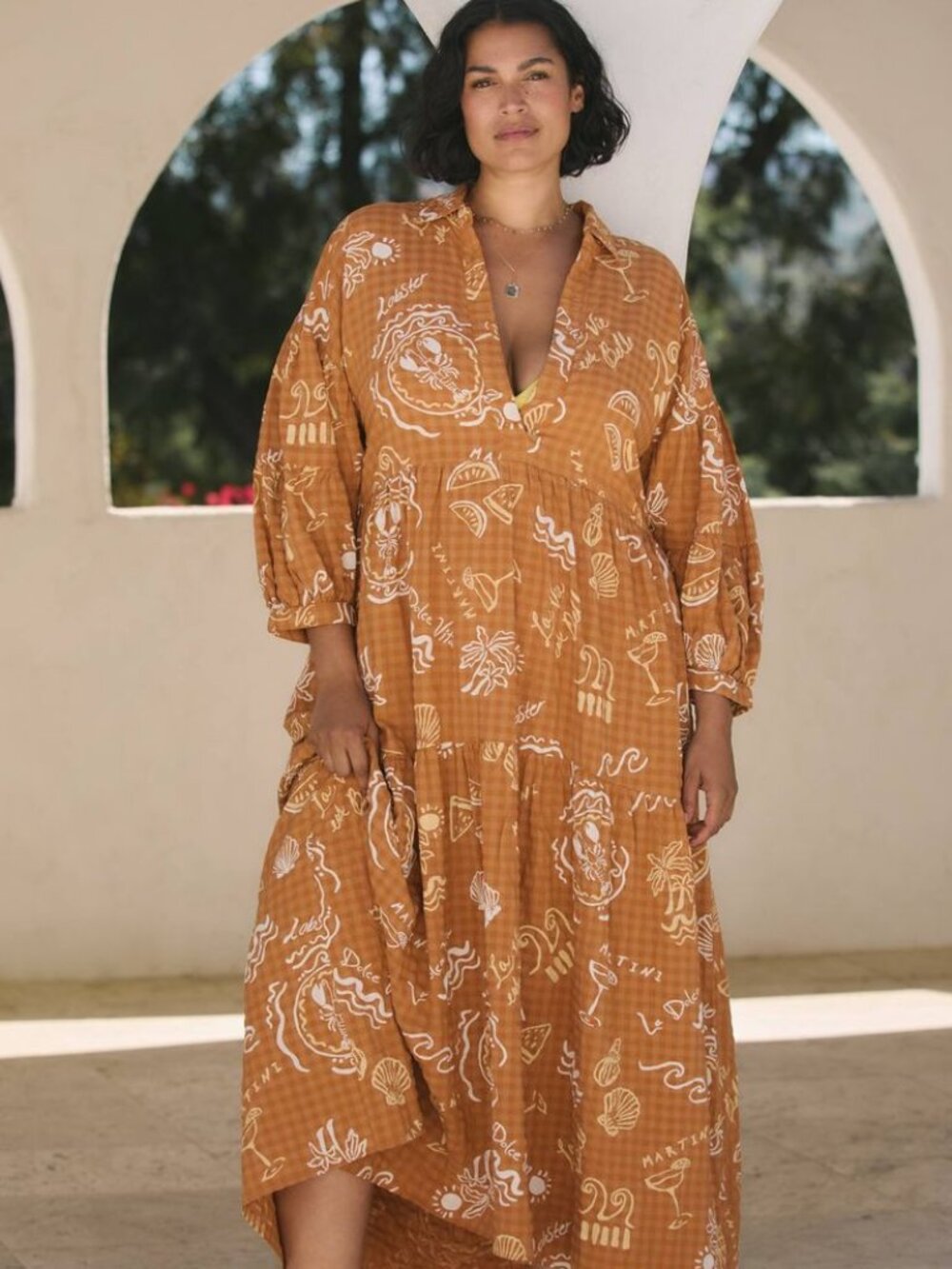 Anthropologie Rust Brown Printed Maxi Dress